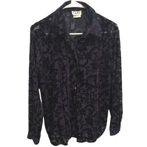 Vintage Clio Womens Velvet Burnout Button Up Shirt Size S Purple Fairy Grunge